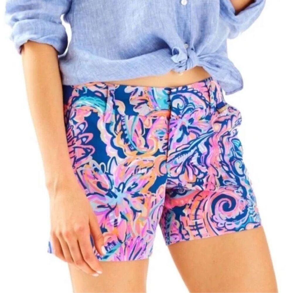 Lilly Pulitzer Shorts Womens Size 4 Blue Drop Me A Lime Callan 5" Chino Cotton